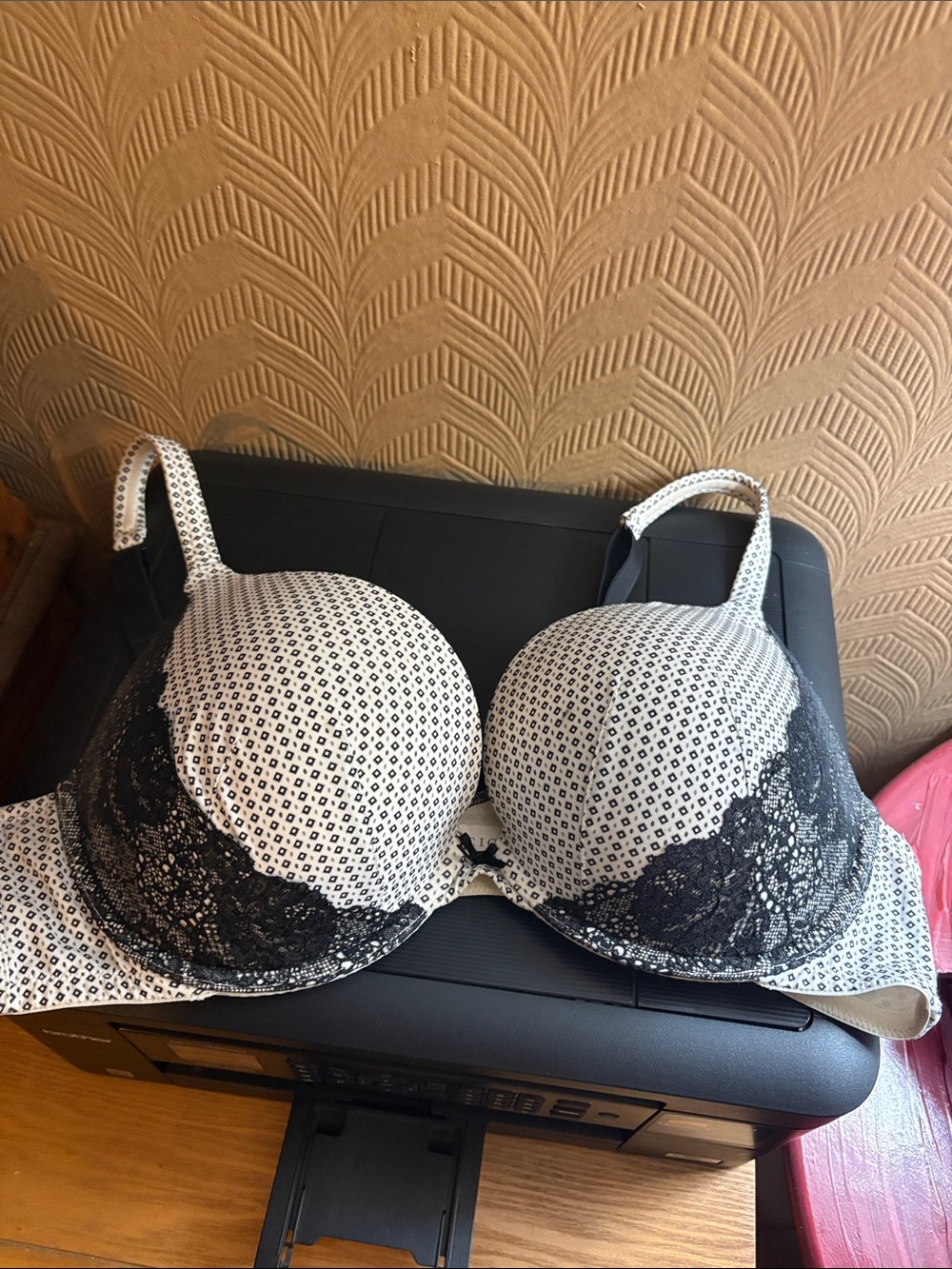 Cacique Black and White Lace Overlay Push-Up Bra